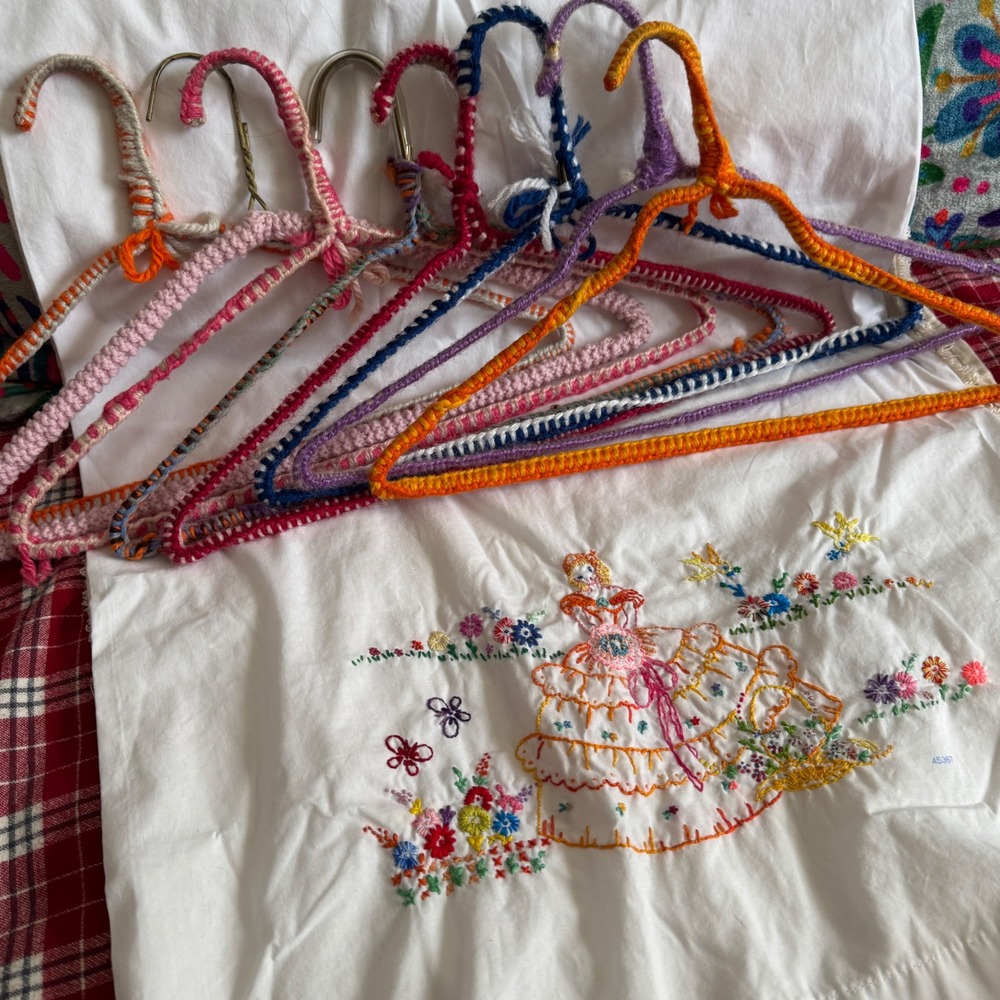 Handmade Hangers Pillowcase Set OS Multi Vintage Crochet Embroidery Cottagecore